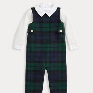 Ralph Lauren Interlock Bodysuit & Plaid Overall Set Baby